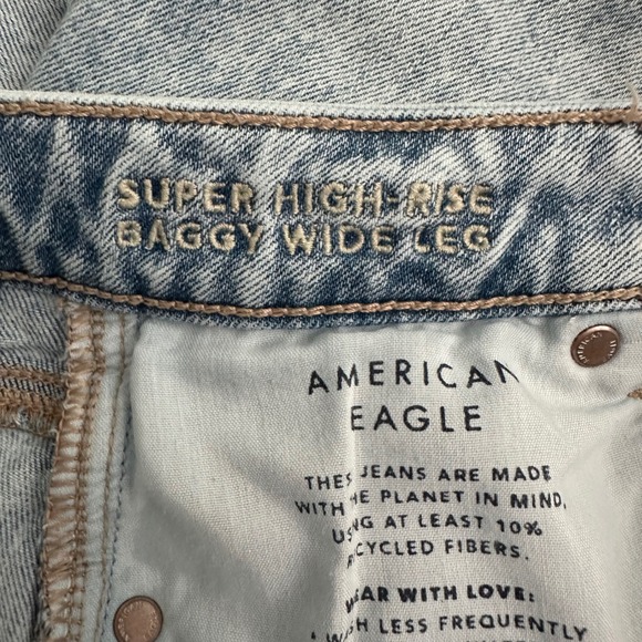 American Eagle Super High Rise Baggy Wide Leg Blue Jeans Slouchy Sz 0 Short - Picture 13 of 14